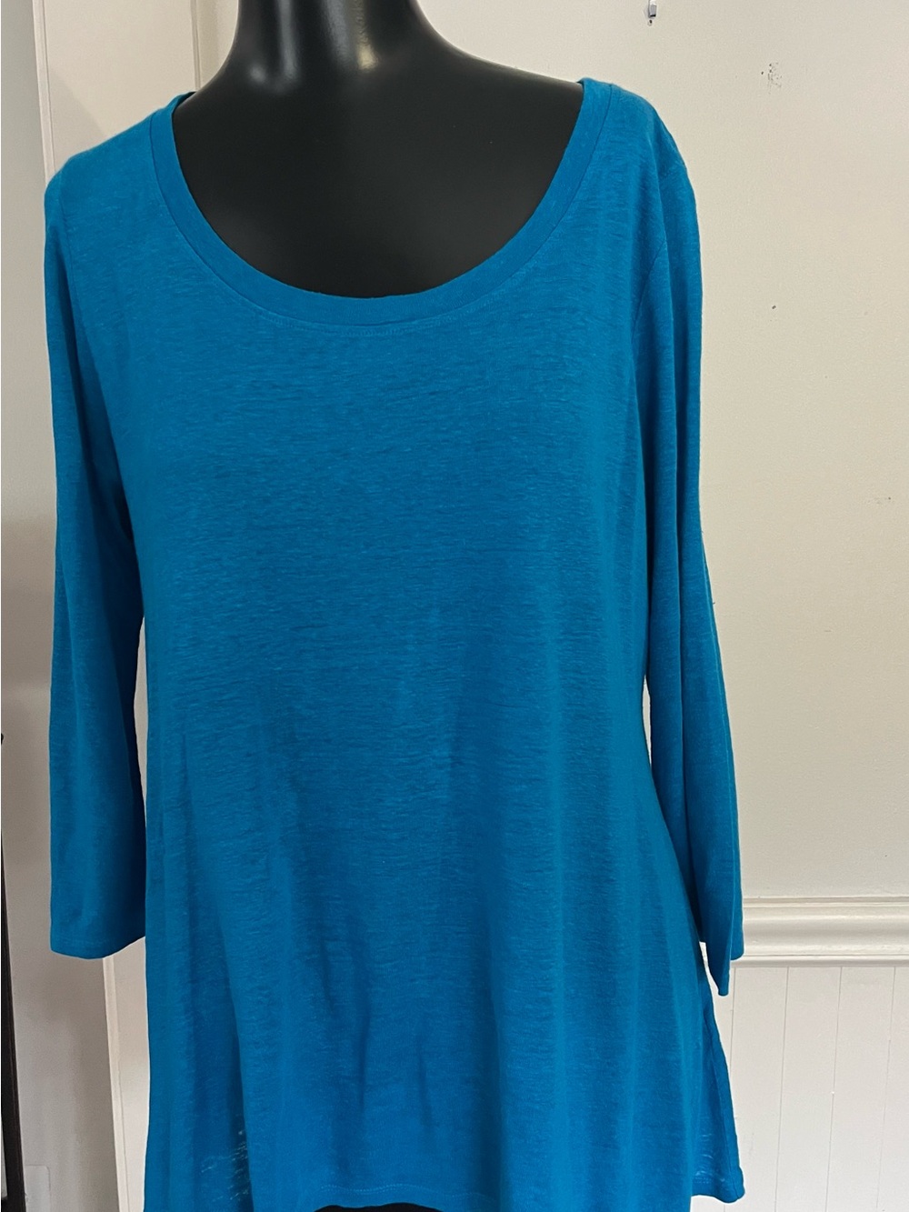 Eileen Fisher Teal Scoop Neck Long Sleeve Tunic